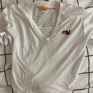 Aviator nation white kinda cropped white v neck shirt!